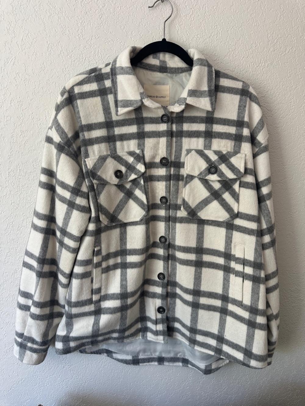 Cream & Gray Plaid Button-Up Shacket